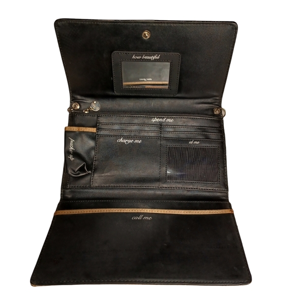 WHITE HOUSE BLACK MARKET Tan Reptile Print Black Patent Leather Tri Fold Wallet - Picture 2 of 7